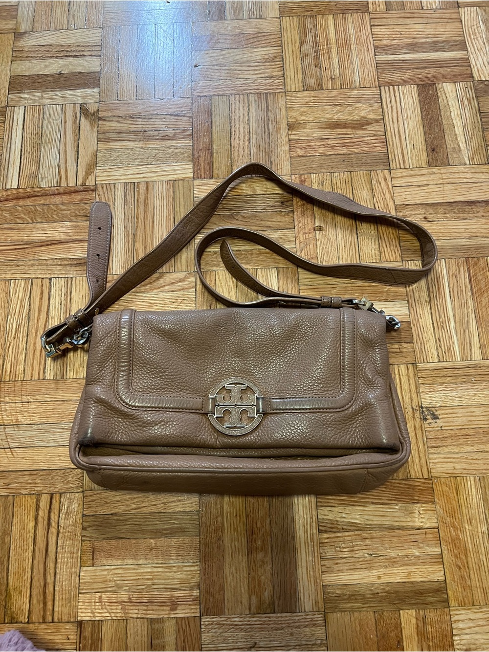 Tory Burch Brown Pebbled Leather Convertible Crossbody